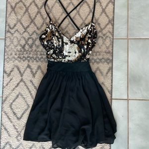Sequined black and silver mini dress